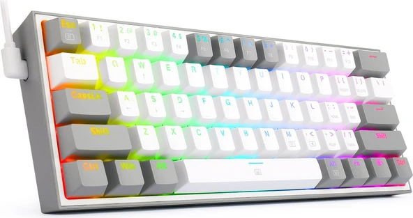 REDRAGON K617-RGB-WG FIZZ RGB RED SWITCH KABLOLU MEKANIK Q KLAVYE BEYAZ-GRI - 3