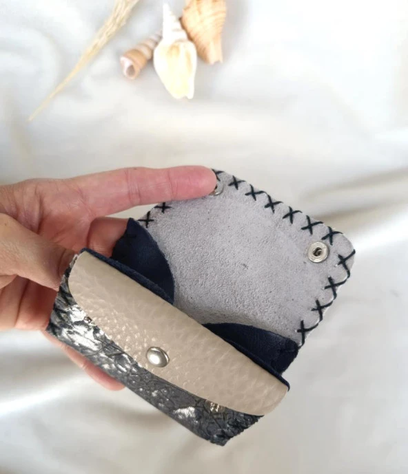 Cüzdan Hakiki Deri Bozuk Para Cüzdanı El Yapımı Çanta İçi 2 Gözlü - Resim 2