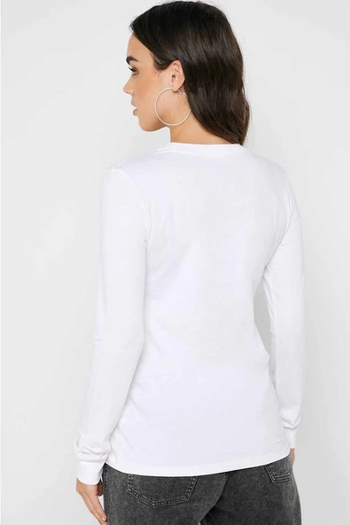 Kadın Uzun Kollu T-shirt Kadın Sweatshirt Bv6171-beyaz - 4