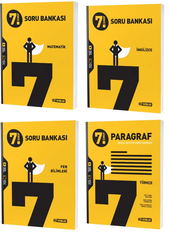 Hız 2024 7. Sınıf Matematik İngilizce Fen Paragraf Soru Seti 4 Kitap