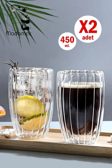 2'li Çift Cidarlı 450ml Isıya Dayanıklı Cam Bardak Sıcak Soğuk Burgulu Çay Süt Kahve Kupası Bardağı