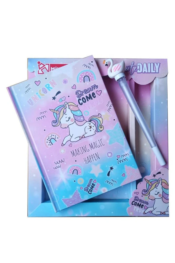 Hatıra Defteri Kilitli Kız Modeli Günlük Defteri Unicorn Hediye Kutulu 80 Yaprak Çizgili 1 Adet Dream Come