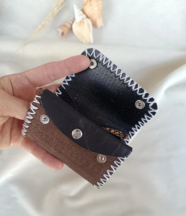 Cüzdan Hakiki Deri Bozuk Para Cüzdanı El Yapımı Çanta İçi 2 Gözlü - Resim 2