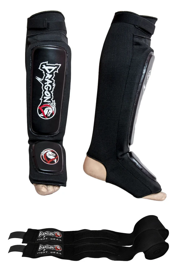 40606 Kick Boks Ayak Kaval Koruyucu + Siyah Bandaj Seti 2’li Set