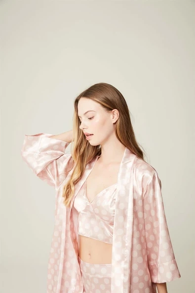 Pijama Takım Saten Sabahlık Büstiyer Pantolon Ashley Bigpoint - 3'lü Set - 2