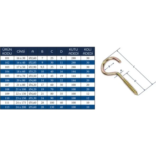 Ebru Açık Piton 19X70 - Çengelli Vida - 144 Adet - Resim 2