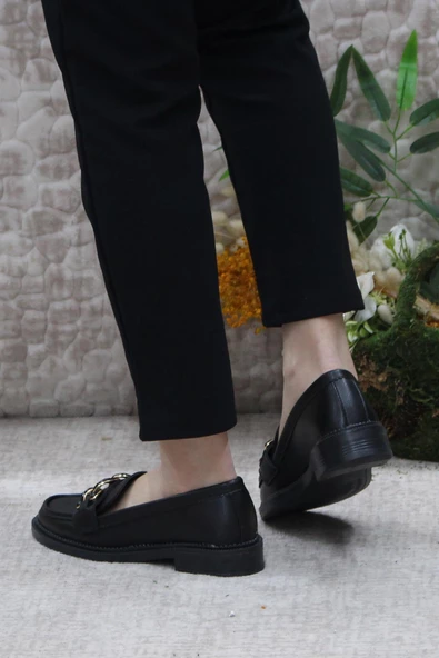 Fort 034-228 Siyah Cilt Toka Detaylı Rahat Loafer Kadın Ayakkabı - 4