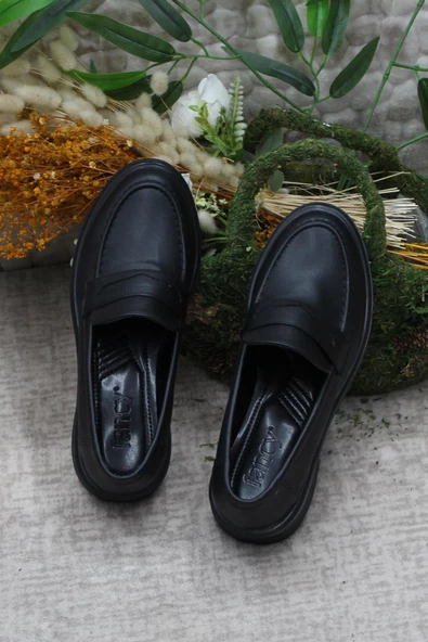 Fort 85120 Siyah Cilt Toka Detaylı Rahat Loafer Kadın Ayakkabı - Resim 6