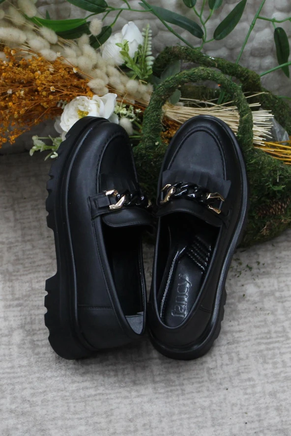 Fort 85116 Siyah Cilt Toka Detaylı Rahat Loafer Kadın Ayakkabı - Resim 6