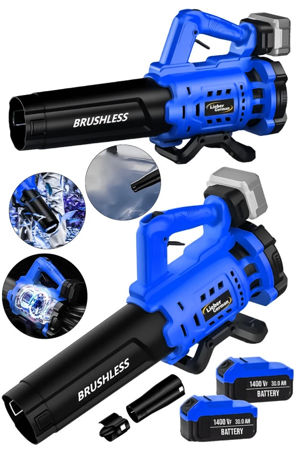 Devir Ayarlı BL Motor 21V 3.0Ah 2x Akülü Toz Talaş Ot Çalı Yaprak Üfleme Süpürme Makinesi - 2