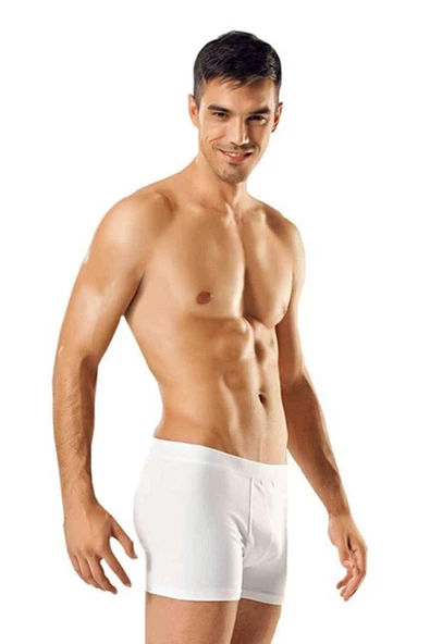 3 adet Tutku Likralı Erkek Beyaz Boxer 0114 - 1