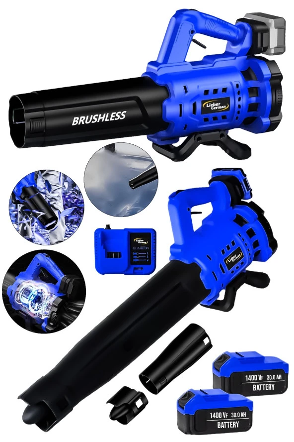 BL Motor Devir Ayarlı 21V 3.0Ah 2x Akülü Toz Talaş Ot Çalı Yaprak Üfleme Süpürme Makinesi - 2