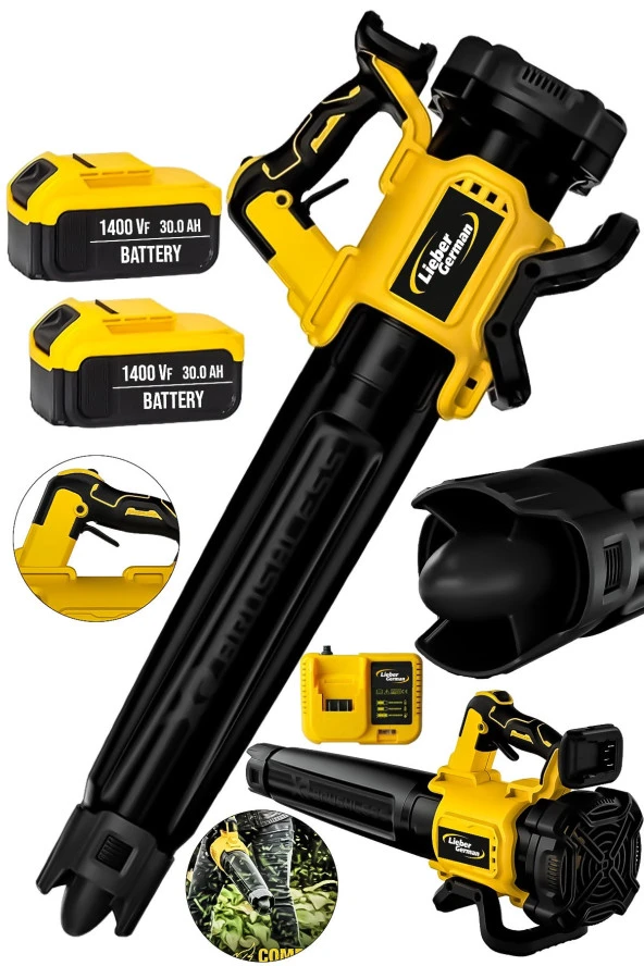 Lieber German YLW Devir Ayarlı BL Motor 21V 3.0Ah 2x Akülü Toz Talaş Ot Çalı Yaprak Üfleme Süpürme Makinesi