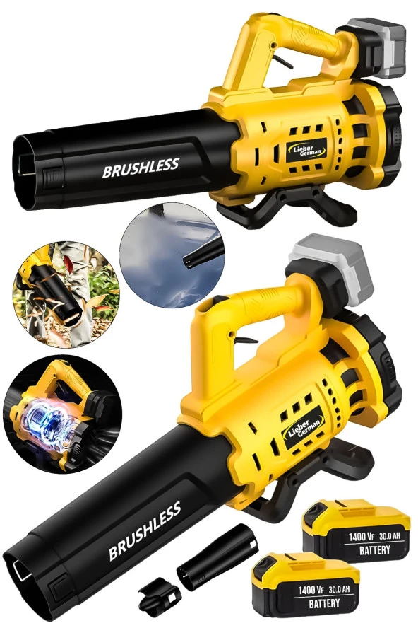Lieber German YLW Devir Ayarlı BL Motor 21V 3.0Ah 2x Akülü Toz Talaş Ot Çalı Yaprak Üfleme Süpürme Makinesi - 3