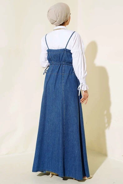 Çift Askılı Kot Jile Elbise Kot Mavisi - Resim 3