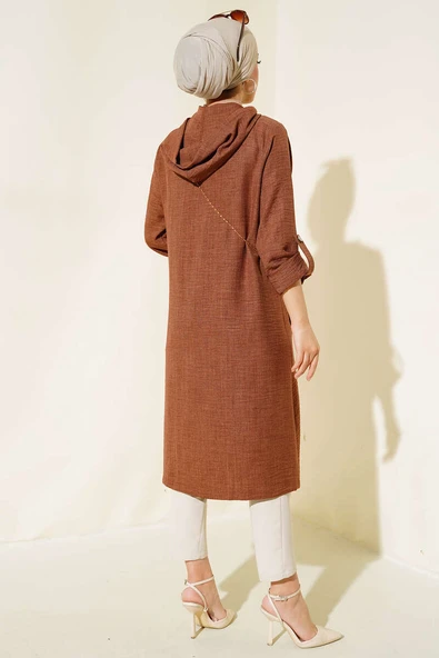 Zımba Detaylı Kapüşonlu Kap Taba - Resim 3