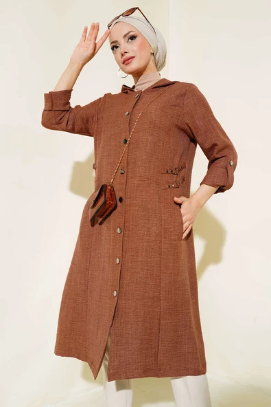 Zımba Detaylı Kapüşonlu Kap Taba ürün görseli 1