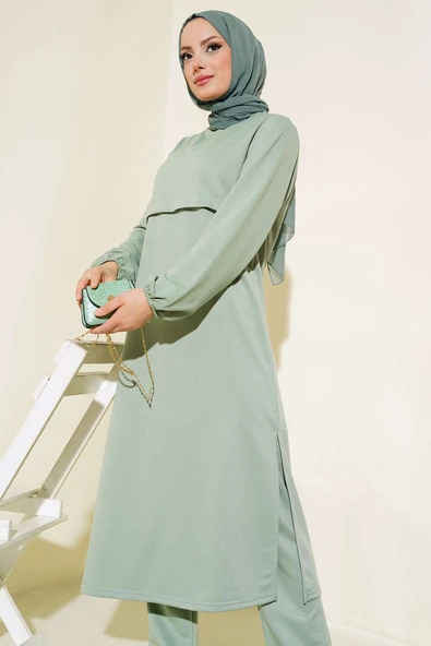 Yırtmaçlı Uzun İkili Takım Çağla Yeşili - 2