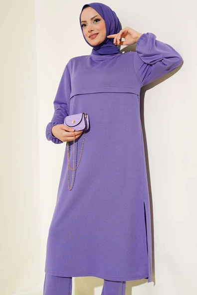 Yırtmaçlı Uzun İkili Takım Lila - Resim 2