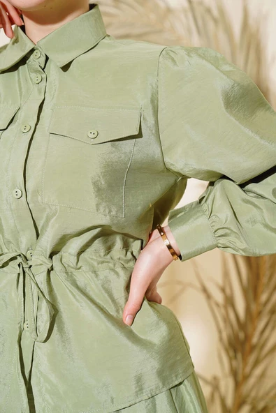 Çift Cepli İkili Etek Takım Yeşil - Resim 4