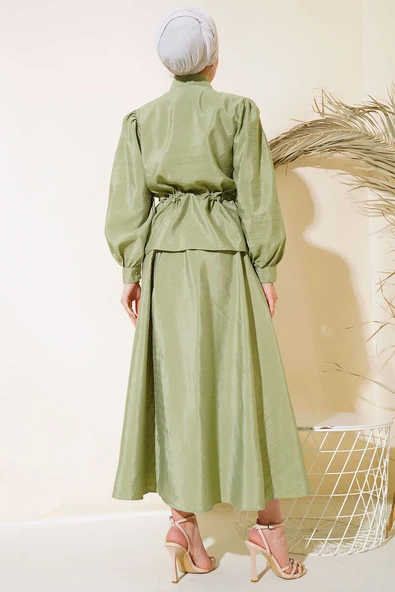 Çift Cepli İkili Etek Takım Yeşil - Resim 3