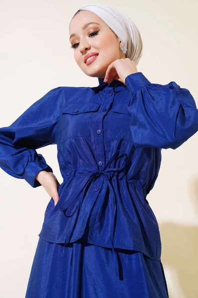 Çift Cepli İkili Etek Takım Lacivert - Resim 2