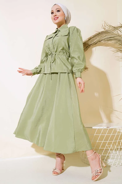 Çift Cepli İkili Etek Takım Yeşil - Resim 2