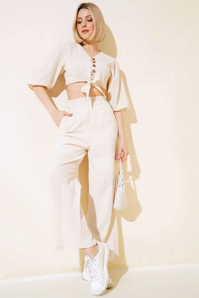 Keten İkili Takım Bej ürün görseli 1