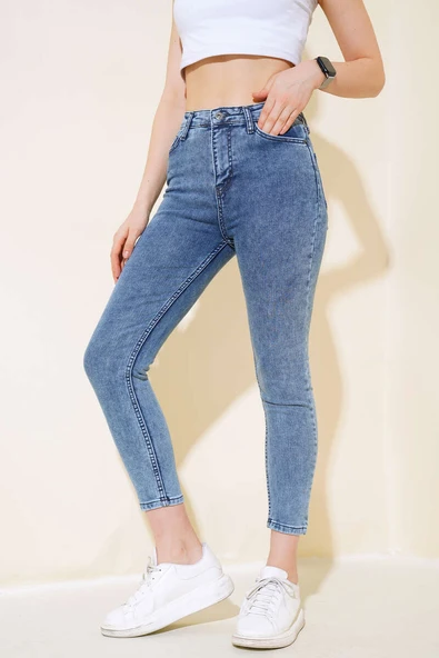 Dar Paça Kot Pantolon Orta Kar - Resim 2