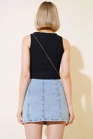 Göğüs Dekolteli Bluz Siyah - Resim 3