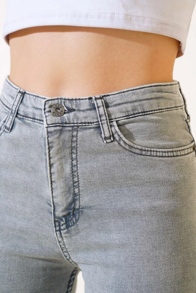 Dar Paça Kot Pantolon Gri Kar - Resim 4