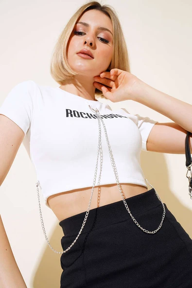 Zincir Detaylı Bluz Beyaz ürün görseli 1