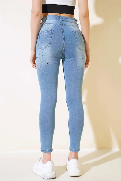 Dar Paça Renk Pigmentli Kot Pantolon Orta Mavi - Resim 3