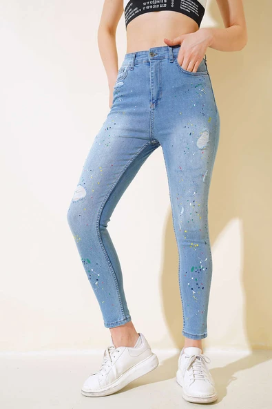 Dar Paça Renk Pigmentli Kot Pantolon Orta Mavi ürün görseli 1