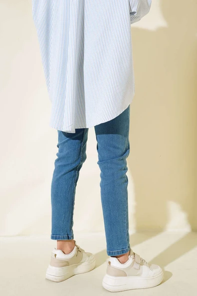 Likralı Boyfriend Kot Pantolon Orta Mavi - Resim 3