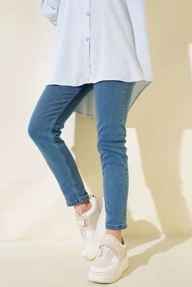 Likralı Boyfriend Kot Pantolon Orta Mavi - Resim 2