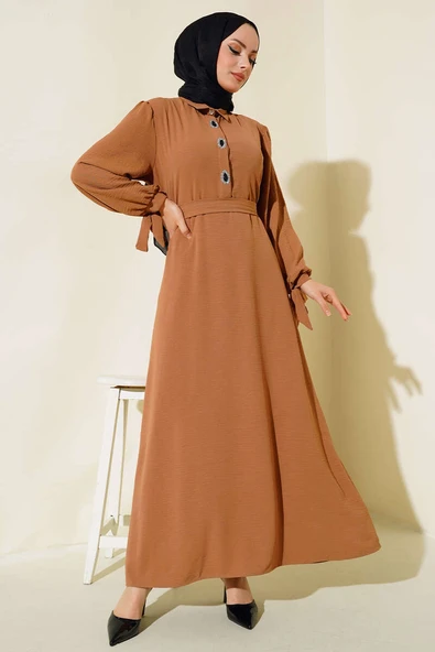 Kol Bağlamalı Elbise Camel
