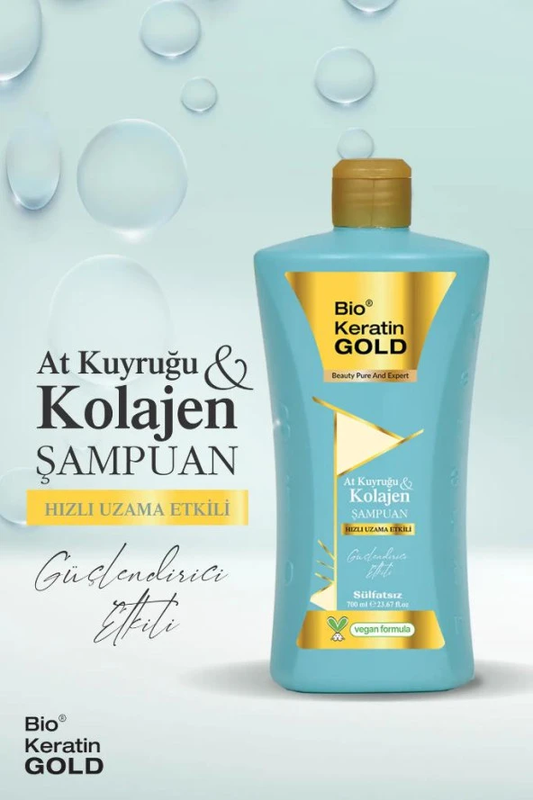 Bio Keratin Gold At Kuyruğu & Kolajen Hızlı Uzama Etkili Tuzsuz Şampuan 700 ml