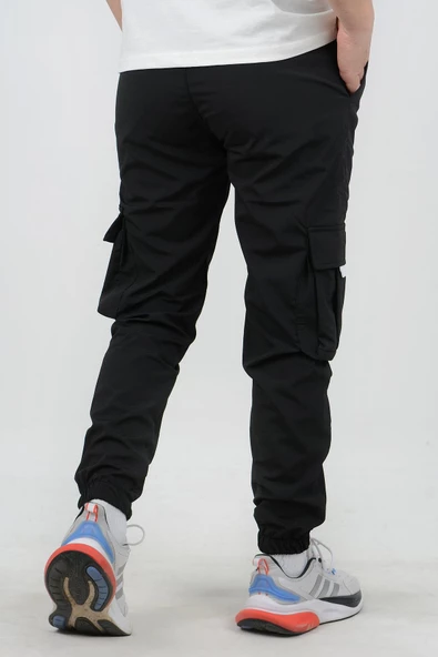 Erkek Slim Fit Cepli Beli ve Paçası Lastikli İnce Spor Pantolon Siyah Edw071 - 3