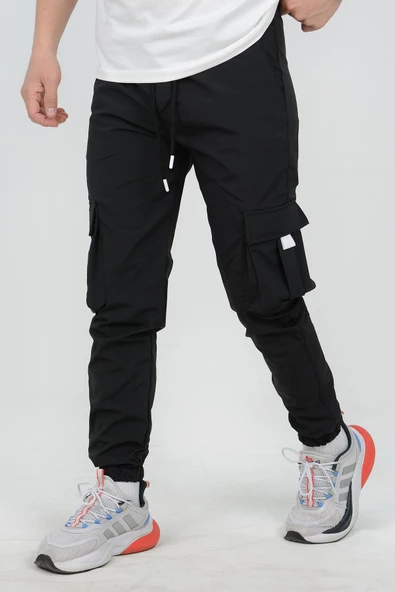 Erkek Slim Fit Cepli Beli ve Paçası Lastikli İnce Spor Pantolon Siyah Edw071 - 2