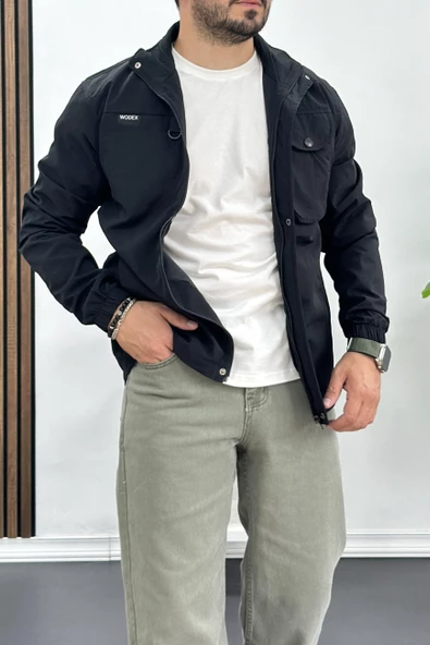 Erkek Regular Krinkıl Kumaş Mevsimlik Ceket Siyah Edw082 - Resim 2