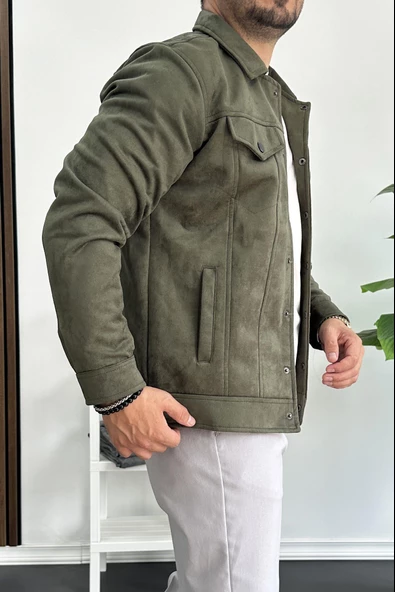 Erkek Slim Fit Cepli Nubuk Ceket Yeşil Edw081 - 2
