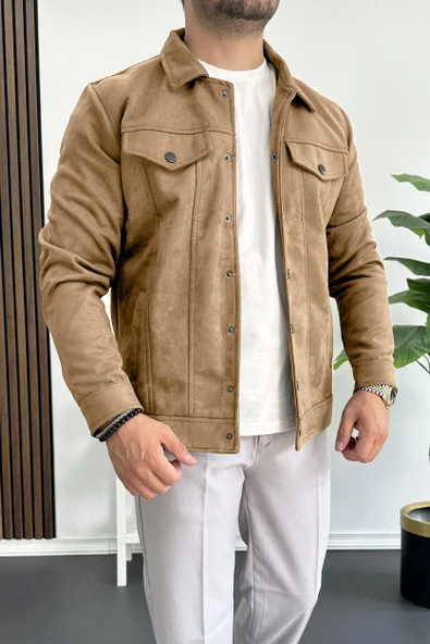 Erkek Slim Fit Cepli Nubuk Ceket Kahverengi Edw081 ürün görseli
