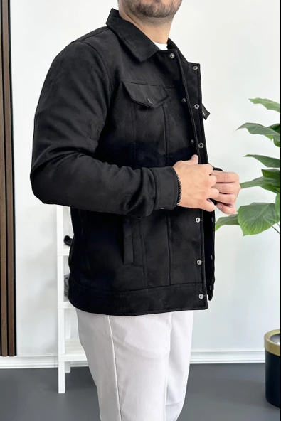 Erkek Slim Fit Cepli Nubuk Ceket Siyah Edw081 - 3