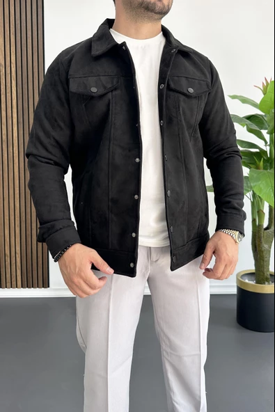 Erkek Slim Fit Cepli Nubuk Ceket Siyah Edw081 - 2