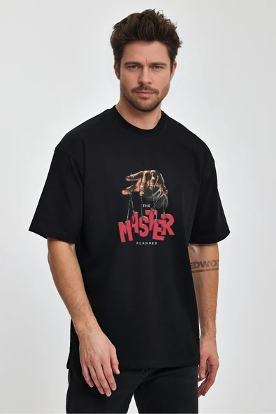 Erkek Oversize %100 Pamuk Master Baskılı T-shirt Siyah Edw052 ürün görseli