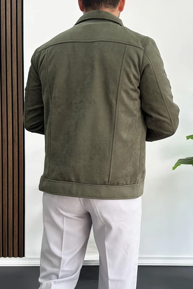 Erkek Slim Fit Cepli Nubuk Ceket Yeşil Edw081 - 3