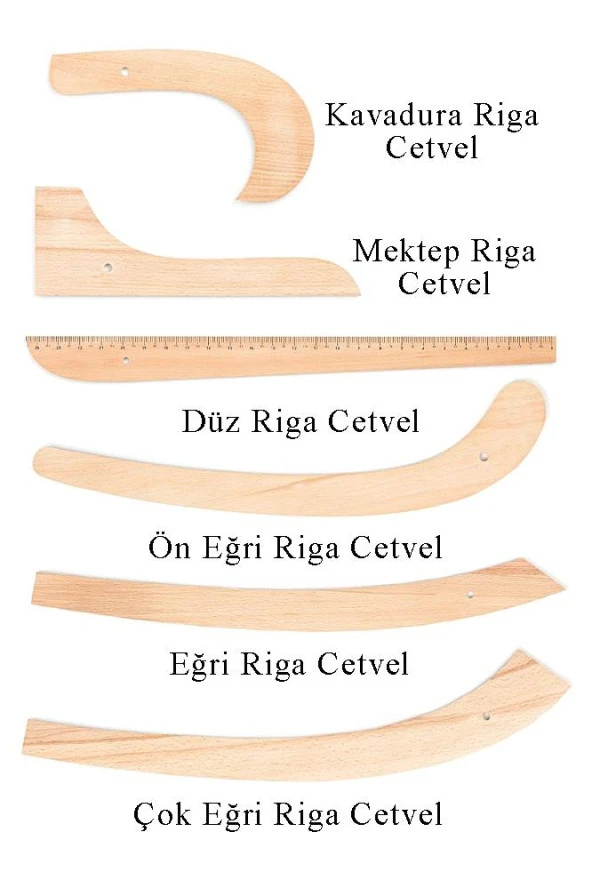 Riga Cetvel Seti Ahşap 6 Parça 1 Paket Riga Seti Riga Takımı Terzi Modelist Tekstil Cetveli - 2