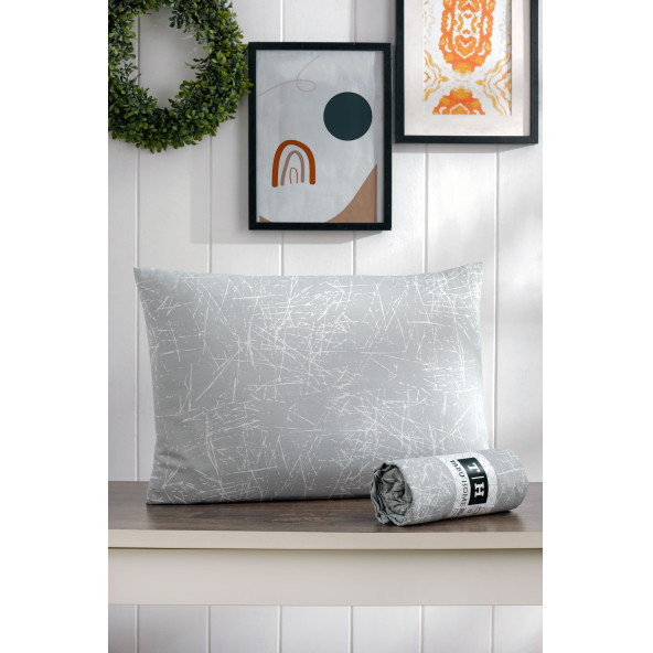 Tabu Home Beyaz - Gri Desenli Tek Kişilik Lastikli Çarşaf