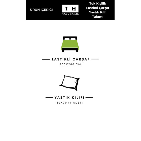 Tabu Home Beyaz - Gri Desenli Tek Kişilik Lastikli Çarşaf - 2